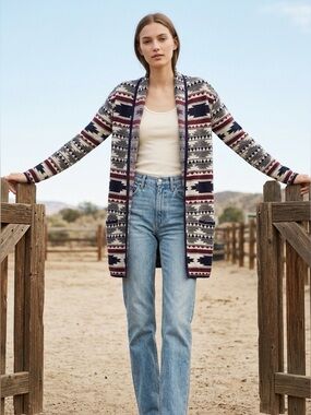 Twik Tribal Aztec Print Open long Cardigan Sweater | Simons | US XS